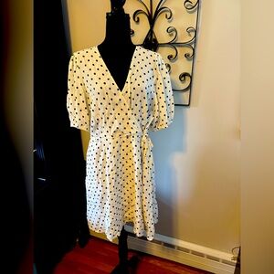 a new day White and Black Polka Dot Midi Dress